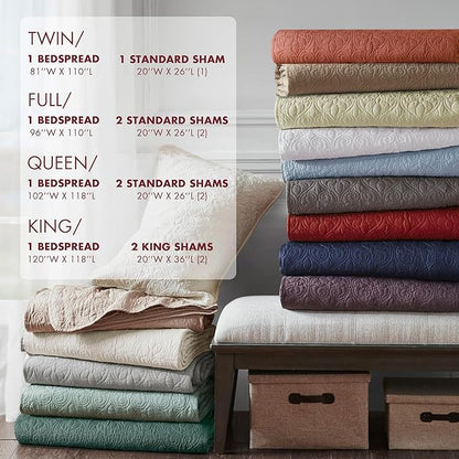 Madison Park Quebec Queen Size Quilt Bedding Set - Red , Damask – 3 Piece Bedding Quilt Coverlets – Ultra Soft Microfiber Bed Quilts Quilted Coverlet