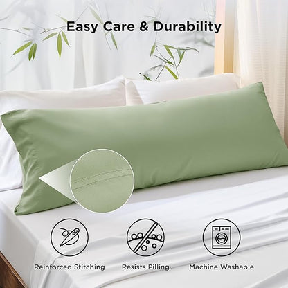 Bedsure Body Pillow Cover, Cooling Body Pillow Pillowcase for Hot Sleepers, Rayon Derived from Bamboo, PureWoven Silky Soft Long Pillow Case Cover with Envelope Closure, Sage Green, 20x54 Inches