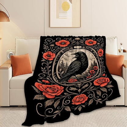 Gothic Crow Blanket Super Soft Warm Fluffy Fleece Flannel Raven Animal Throw Blanket Cozy Fuzzy Plush Stuff Bedding Blankets Gifts for Women Kids Boys Girls Adults 50"X40"