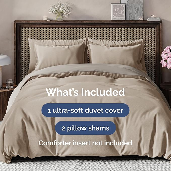 Duvet Cover Twin/Twin XL Size Set - Extra Soft Twin/Twin XL Duvet Cover 68" x 90" with 1 Pillow Sham - Hotel Luxury, Fade Free w/ Zipper Closures & Ties - Comfy, Cozy & Breathable (Heathered Beige)