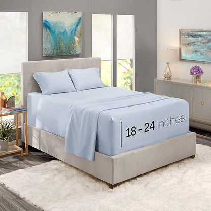 Nestl Full Size Sheet Set, 4 Piece Extra Deep Pocket (18-24 inches), Microfiber, Hotel Luxury, Soft, Breathable, Wrinkle-Free, Easy to Care, Ice Blue