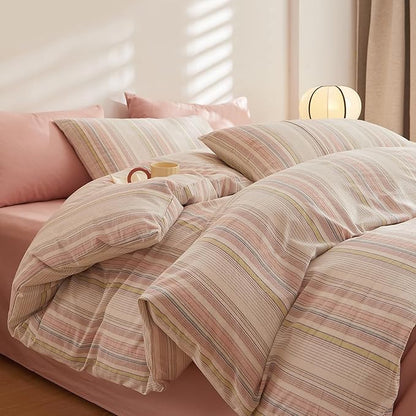 EAVD Striped Comforter Set Full Multi-Color Striped Bedding Comforter Set 3 Pieces Farmhouse Geometric Bedding Set with 2 Pillowcases for All-Season Soft Fluffy Lightweight