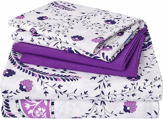 JSD 6 Piece Paisley Printed Sheet Set King Size, Soft Purple Pattern Microfiber Bed Sheets Deep Pocket