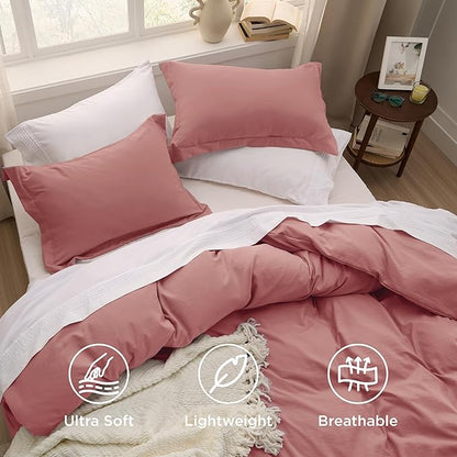 Bedsure Pink Clay Duvet Cover Twin/Twin XL Size - 2 Pieces Prewashed Polyester Extra Soft Bedding Set, Includes 1 Twin Duvet Cover 68''x90'' with Zipper Closure & 1 Pillow Sham, No Comforter