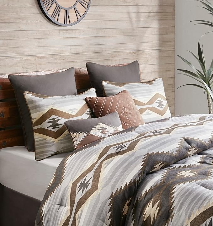 Woolrich Rustic Lodge Cabin Comforter Set - All Season Down Alternative Warm Bedding Layer and Matching Shams, Oversized Full, Bitter Creek, Grey/Brown