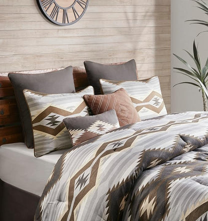 Woolrich Rustic Lodge Cabin Comforter Set - All Season Down Alternative Warm Bedding Layer and Matching Shams, Oversized Full, Bitter Creek, Grey/Brown