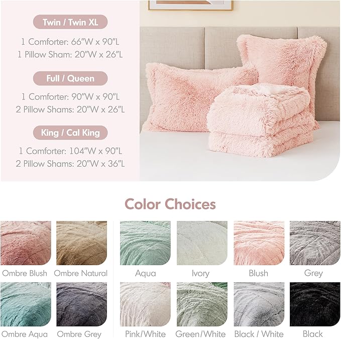 Intelligent Design Malea Shaggy Comforter Set, Long Faux Fur Cozy Down Alternative, Modern Casual Ultra Soft All Season Fluffy Bedding with Matching Sham, Twin/Twin XL, Blush 2 Piece