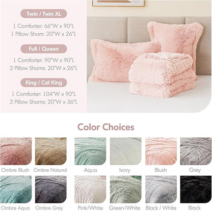 Intelligent Design Malea Shaggy Comforter Set, Long Faux Fur Cozy Down Alternative, Modern Casual Ultra Soft All Season Fluffy Bedding with Matching Sham, King/Cal King, Blush 3 Piece