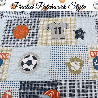 Cozy Line Home Fashions Blue Sports Baseball Basketball Soccer Ball Football Quilt Set Bedspread Coverlet for Boys Kids (Sport, Twin - 2 Piece)