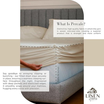 Linen Home 100% Cotton Percale Sheets Twin Size,Light Taupe, Deep Pocket, 3 Pieces Set - 1 Flat, 1 Deep Pocket Fitted Sheet and 1 Pillowcase, Crisp Cool and Strong Bed Linen