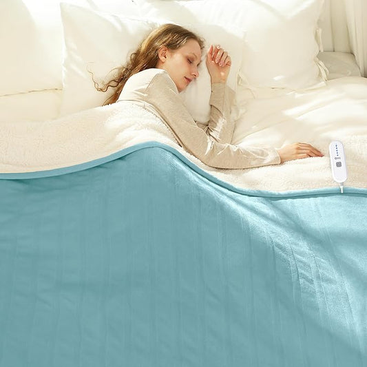 Electric Blanket Twin 62" x 84" - Soft Cozy Flannel Sherpa Heated Blanket Twin with 5 Heating Levels & 10 Hours Auto Off, Ideal Gift for Grandma, Machine Washable and ETL Certified (Blue)