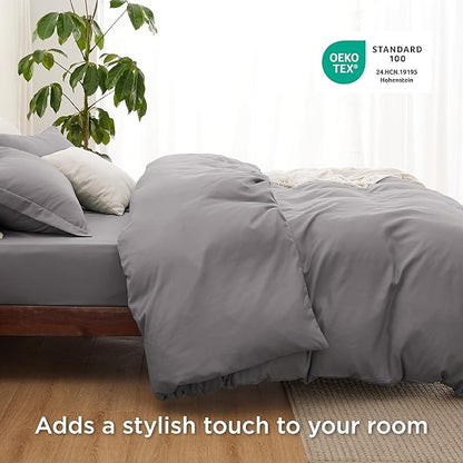 Bedsure Duvet Cover with Fitted Sheet Full - Deep Pocket, Hotel Luxury Soft Double Brushed Bedding Set with Zipper Closure, Includes 1 Duvet Cover, 1 Fitted Sheet, 2 Pillow Shams, NO Comforter, Grey