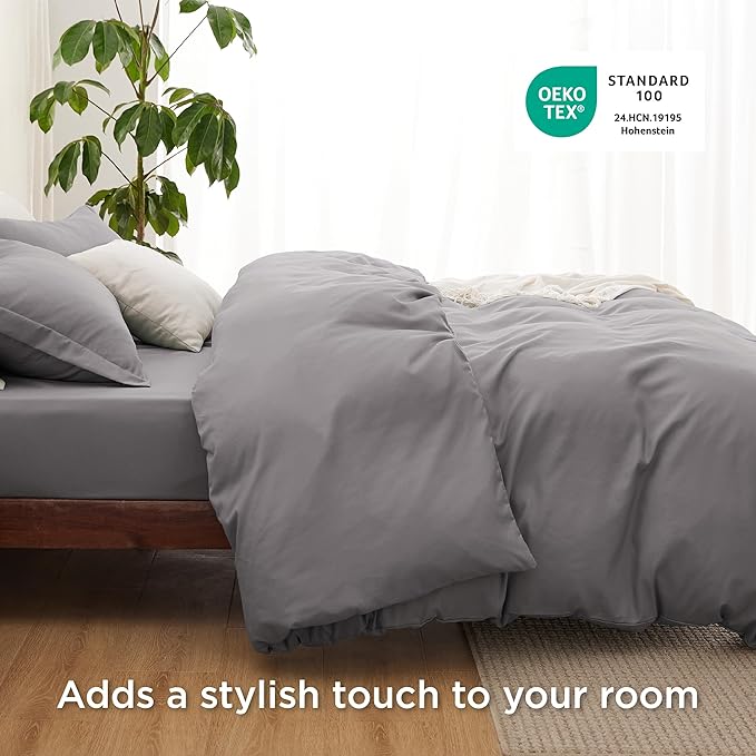 Bedsure Duvet Cover with Fitted Sheet King - Cooling Deep Pocket, Hotel Luxury Soft Double Brushed Bedding Set with Zipper Closure, 1 Duvet Cover, 1 Fitted Sheet, 2 Pillow Shams, NO Comforter, Grey
