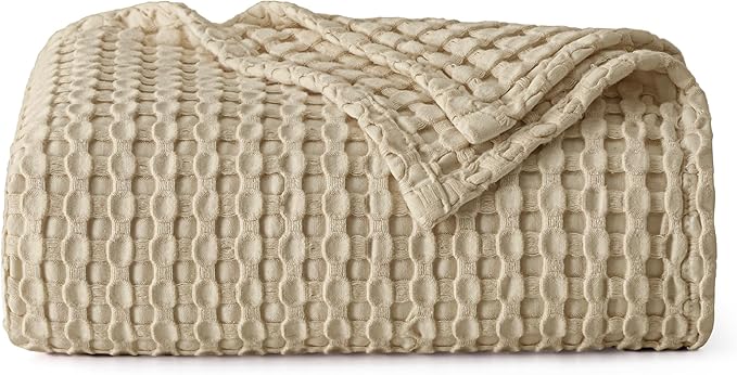 Bedsure Cooling Cotton Waffle Twin XL Blanket - Lightweight Breathable Blanket of Rayon Derived from Bamboo for Hot Sleepers, Luxury Throws for Bed, Couch and Sofa, Light Brown, 66x90 Inches