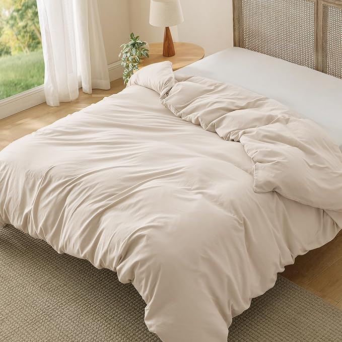 Bedsure Oat Milk Duvet Cover King Size Only - Prewashed Cotton-Like Polyester Extra Soft All Season Bedding, Includes 1 Duvet Cover 104x90 Inches with Zipper Closure, Comforter Not Included