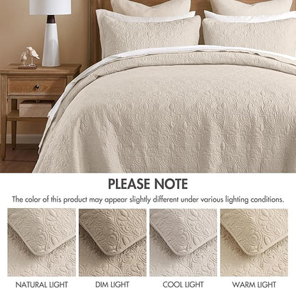 Madison Park Quebec Twin Size Quilt Bedding Set - Ivory , Damask – 2 Piece Bedding Quilt Coverlets – Ultra Soft Microfiber Bed Quilts Quilted Coverlet