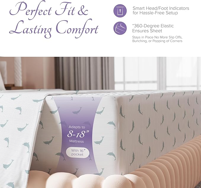 Carressa Linen Luxury Egyptian Cotton King Printed Sheet Set - 600 Thread Count Extra Long Staple 4 PC Set, Dolphin Dance King Printed Sheets, Soft, Cooling Sateen Weave Sheets Upto 18 in Deep Pocket