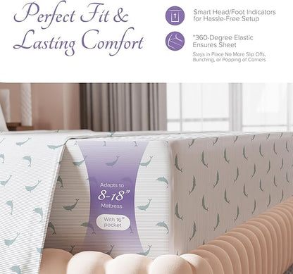 Carressa Linen Luxury Egyptian Cotton California King Printed Sheet - 600 Thread Count Extra Long Staple 4 PC Set, Dolphin Dance Cal King Printed Sheets, Soft, Cooling Sheets Upto 18 in Deep Pocket