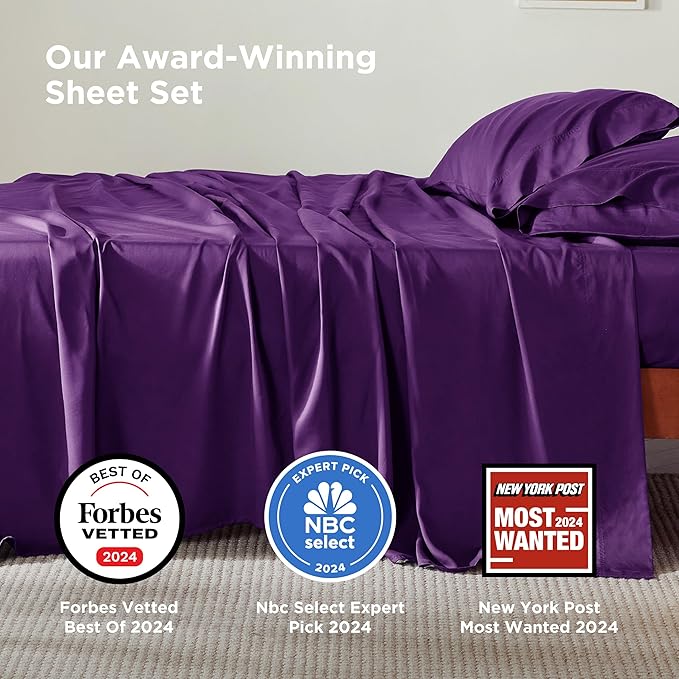 Bedsure King Size Sheets Set, Cooling Sheets for Hot Sleepers, Rayon Derived from Bamboo, PureWoven, Breathable & Soft, Deep Pocket Up to 16 Inches, Hotel Luxury Silky Bedding, Plum