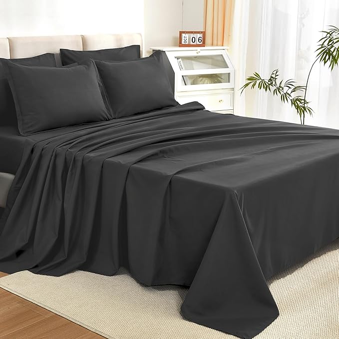 Litanika Comforter King Size Set Dark Grey - 7 Pieces Bed in a Bag King Bedding Comforter Sets, Plain Lightweight Bed Set with Comforter, Sheets, Pillowcases & Shams