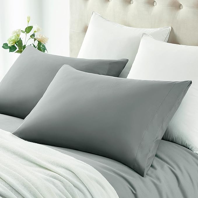 MILVOWOC 2Pcs Brushed Microfiber Queen Pillowcases - 20 x 30 Inch, Dark Grey Pillow Case Set Non Slip Envelope Pillow Cover with Moisture Absorption and Anti-Wrinkle