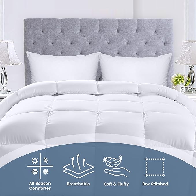 Utopia Bedding Comforters Twin XL Size, All Season Duvet Insert, Down Alternative Box Stitched Bed Comforter with Corner Tabs, Machine Washable (White)