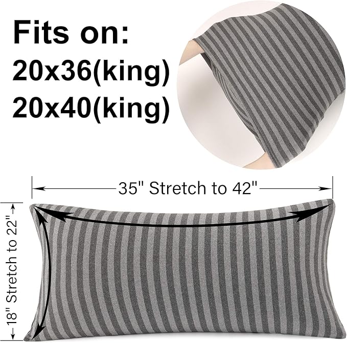 2-Pack Stretch Pillow Cases - Jersey Knit & Ultra Soft Envelope Closure Pillowcases T-Shirt Like Microfiber Blend - Suitable for Queen or Standard Size Set of 2, Gray/Black