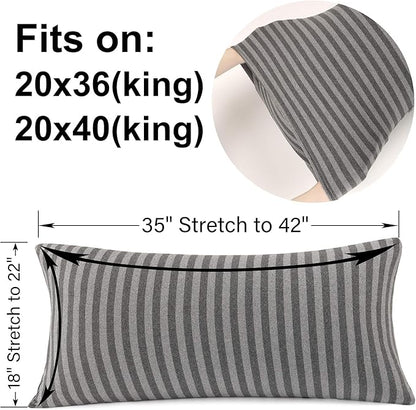2-Pack Stretch Pillow Cases - Jersey Knit & Ultra Soft Envelope Closure Pillowcases T-Shirt Like Microfiber Blend - Suitable for Queen or Standard Size Set of 2, Gray/Black
