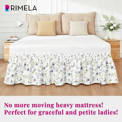RIMELA Sweet Blueberry Bed Skirt Queen Size 15 Inch Drop, Elastic Bed Skirting for Bed Frame, Bedding Dust Ruffle Easy to Install, Lightweight Wrap Around Adjustable Bedskirt,Bedroom Decor