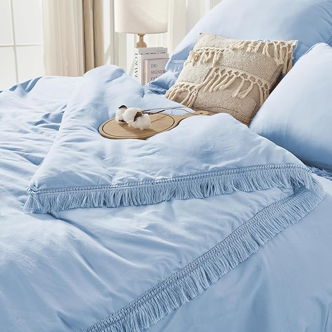 Andency California King Size Comforter Set with Sheets Light Blue - 7 Pieces Cal King Bed in a Bag Boho Bedding Sets, Bed Set with Comforter, Sheets, Pillowcases & Shams