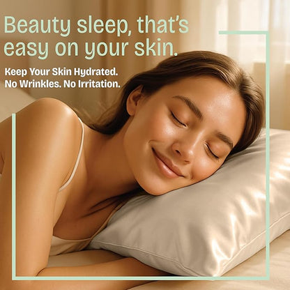 BLISSFORD Satin Pillowcase with Zipper, for Hair and Skin Care, Feels Soft and Cool Like a Silk Pillowcase, Satin Pillow Cases 2 Pack, Slik Pillow Cover, Light Beige - King Size, Set of 2