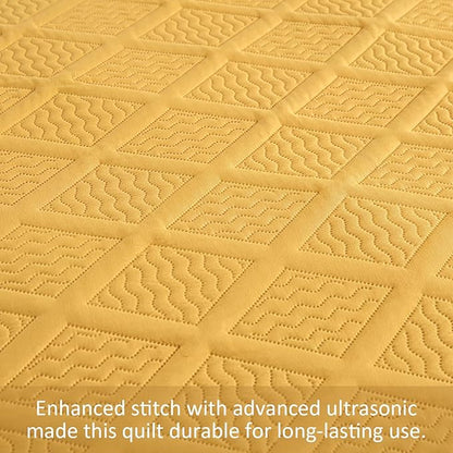 Yiran Mustard Yellow Quilt Set King Size, 3 Piece Reversible Bedspreads Bedding Set, Winter Diamond Pattern Coverlet for All Season with 2 Pillow Shams (King, 106x96 Inch)