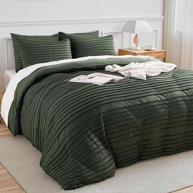 NEXHOME PRO Duvet Cover King,3 Pieces Boho Tufted Duvet Cover Set, Soft and Lightweight 100% Washed Microfiber Comforter Cover Set for All Season(Olive Green,104 x 90)-No Comforter