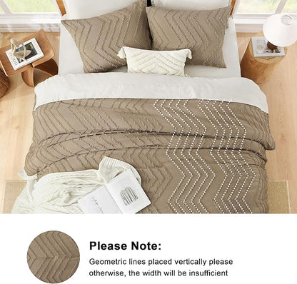 Litanika Taupe California King Comforter Set, 3 Pieces Cal King Oversized Chevron Tufted Boho Bedding Comforter Sets, Fluffy Bed Set (104x96In Comforter & 2 Pillowcases)