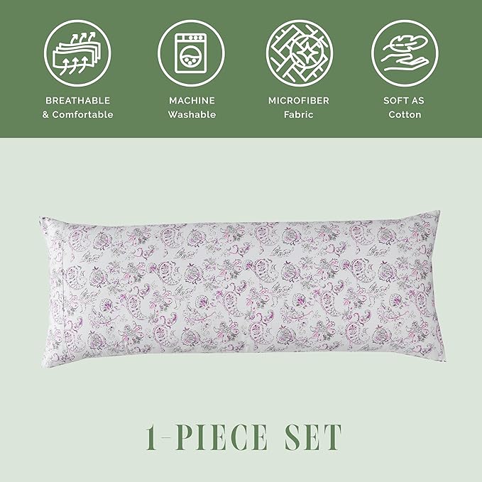 Elegant Comfort Ultra Soft 1-Piece Set Floral Print Pillowcases - 1500 Premium Hotel Quality Microfiber, Soft and Smooth Hidden Zipper Closure 1-Piece Pillow Covers - Body Pillowcase, Paisley Purple