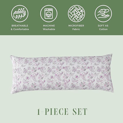 Elegant Comfort Ultra Soft 1-Piece Set Floral Print Pillowcases - 1500 Premium Hotel Quality Microfiber, Soft and Smooth Hidden Zipper Closure 1-Piece Pillow Covers - Body Pillowcase, Paisley Purple