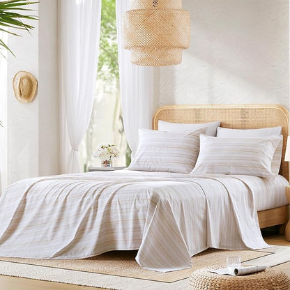 Comfort Spaces 100% Cotton Sheets Queen, Breathable, Naturally Cool Cotton Sheets, Cotton Bed Sheets with 14" Elastic Pocket Fits up to 16" Mattress, All Seasons Sheet Set, Good Vibes Taupe 4 Piece