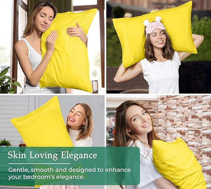 Royale Linens Standard Pillowcase Set of 2 - Bed Pillow Cover - 20"x26" - Pillowcases - 1800 Brushed Microfiber, Wrinkle & Fade Resistant - Soft & Cozy- Standard Size Pillow Case (STD, Yellow)