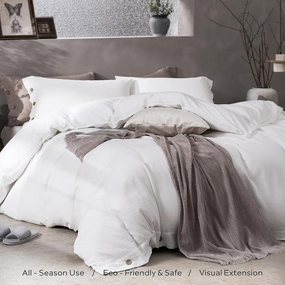 JELLYMONI Washed Cotton Duvet Cover - Off White, Twin XL Size 66x92 Inches, 2-Piece Bedding Set with Button Closure, Includes 1 Duvet Cover & 1 Pillowcase (Comforter Not Included)