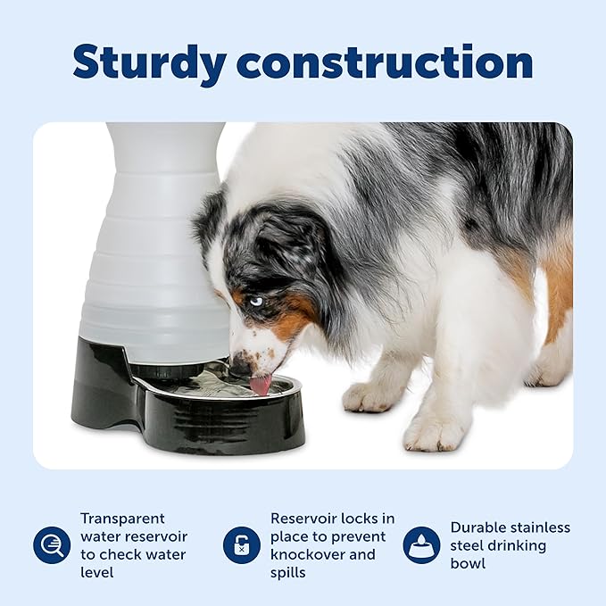 PetSafe Healthy Pet Water Station, 128 oz, Stainless Steel Bowl, Medium | Gravity-Fed Pet Water Fountain Keeps Cats or Small Dogs Hydrated, Stainless Steel Bowl Is Dishwasher Safe