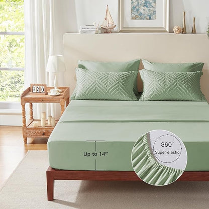 Zzlpp King Comforter Set 7 Pieces, Sage Green Tufted Bed in a Bag with Comforter and Sheets, All Season Boho Bedding Sets with 1 Comforter, 2 Pillow Shams, 2 Pillowcases, 1 Flat Sheet, 1 Fitted Sheet