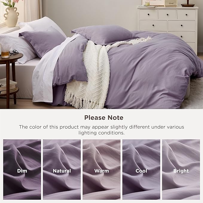 Bedsure Grayish Purple Duvet Cover Full Size - 3 Pieces Prewashed Extra Soft Cotton-Like Polyester Bedding Set, Includes 1 Duvet Cover 80x90 Inches with Zipper Closure & 2 Pillow Shams, No Comforter