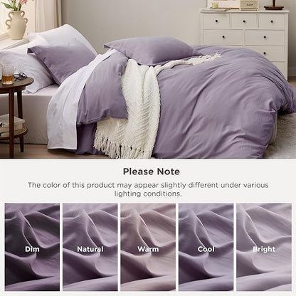 Bedsure Grayish Purple Duvet Cover Full Size - 3 Pieces Prewashed Extra Soft Cotton-Like Polyester Bedding Set, Includes 1 Duvet Cover 80x90 Inches with Zipper Closure & 2 Pillow Shams, No Comforter