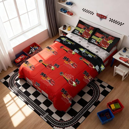 Northwest Disney Pixar Cars Full Size Comforter Set, 5 Piece Reversible Lightning McQueen Design Ultra Soft Fade Resistant Microfiber Kids Bedding Set, Officially Licensed