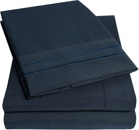 1500 Supreme Collection Twin XL Sheet Sets Navy Blue - 3 Piece Bed Sheets and Pillowcase Set for Twin XL Mattress - Extra Soft, Elastic Corner Straps, Deep Pocket Sheets, Twin XL Navy Blue