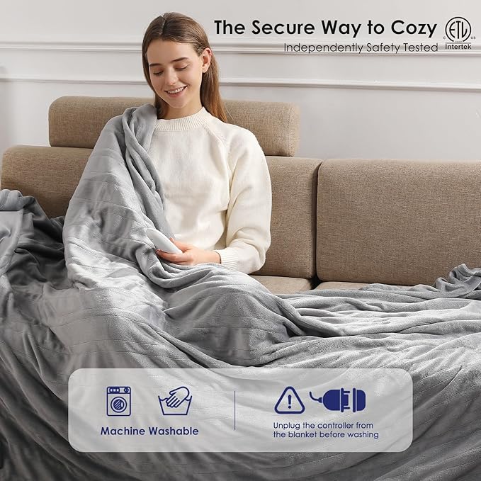 Heated Blanket Full Electric Blanket 72X84in - Fast Heating Blanket for Adults Ultra Soft Flannel Blankets with 5 Heat Levels & 10 Hrs Timer, Machine Washable, Bed Warm Blanket for Winter, Silver Gray