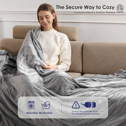 Heated Blanket Full Electric Blanket 72X84in - Fast Heating Blanket for Adults Ultra Soft Flannel Blankets with 5 Heat Levels & 10 Hrs Timer, Machine Washable, Bed Warm Blanket for Winter, Silver Gray