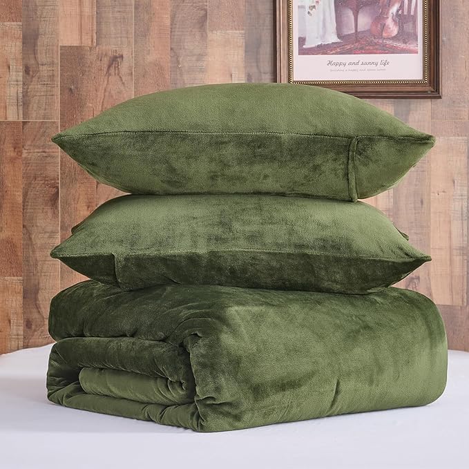Wajade Full Size Comforter Set- 3 Pieces Dark Green Bed in A Bag for All Seasons Bedding Set with 1 Comforters and 2 Pillowcases