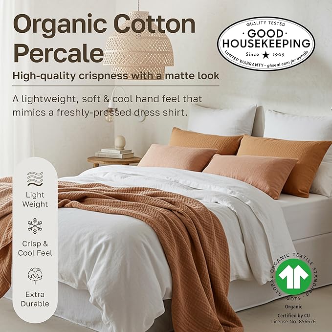 California Design Den Cal King Sheet Set - Soft 100% Organic Cotton Percale Sheets with Deep Pockets, Crisp, Breathable and Durable Bedding Set - True Ivory