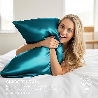 Satin Pillowcase 2 Pack - Queen Size (20"x30", Teal) - Silky Pillow Cases for Hair and Skin - Satin Pillow Covers with Envelope Closure - Extra Soft Premium Microfiber